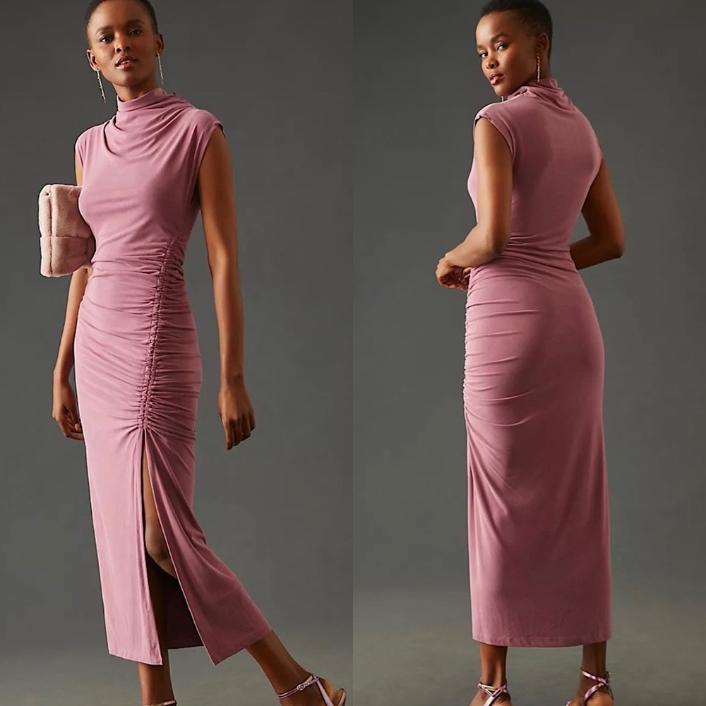 Anthropologie Ruched Side-Slit Dress